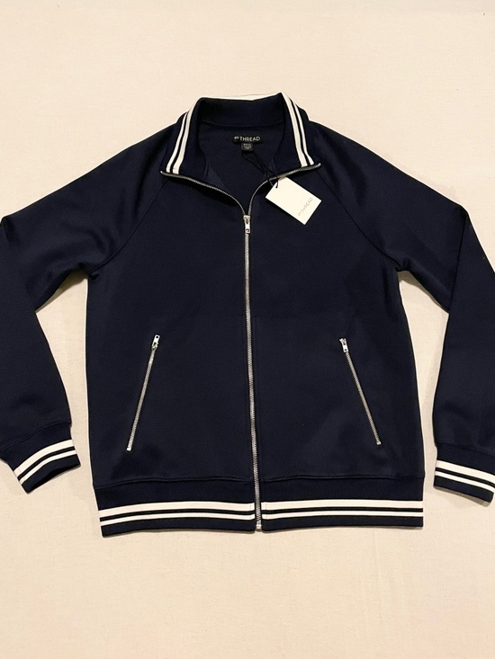 En thread Tops - en THREAD Navy Blue Full Zip Track Jacket Sporty White Stripes Size Small Flaws
